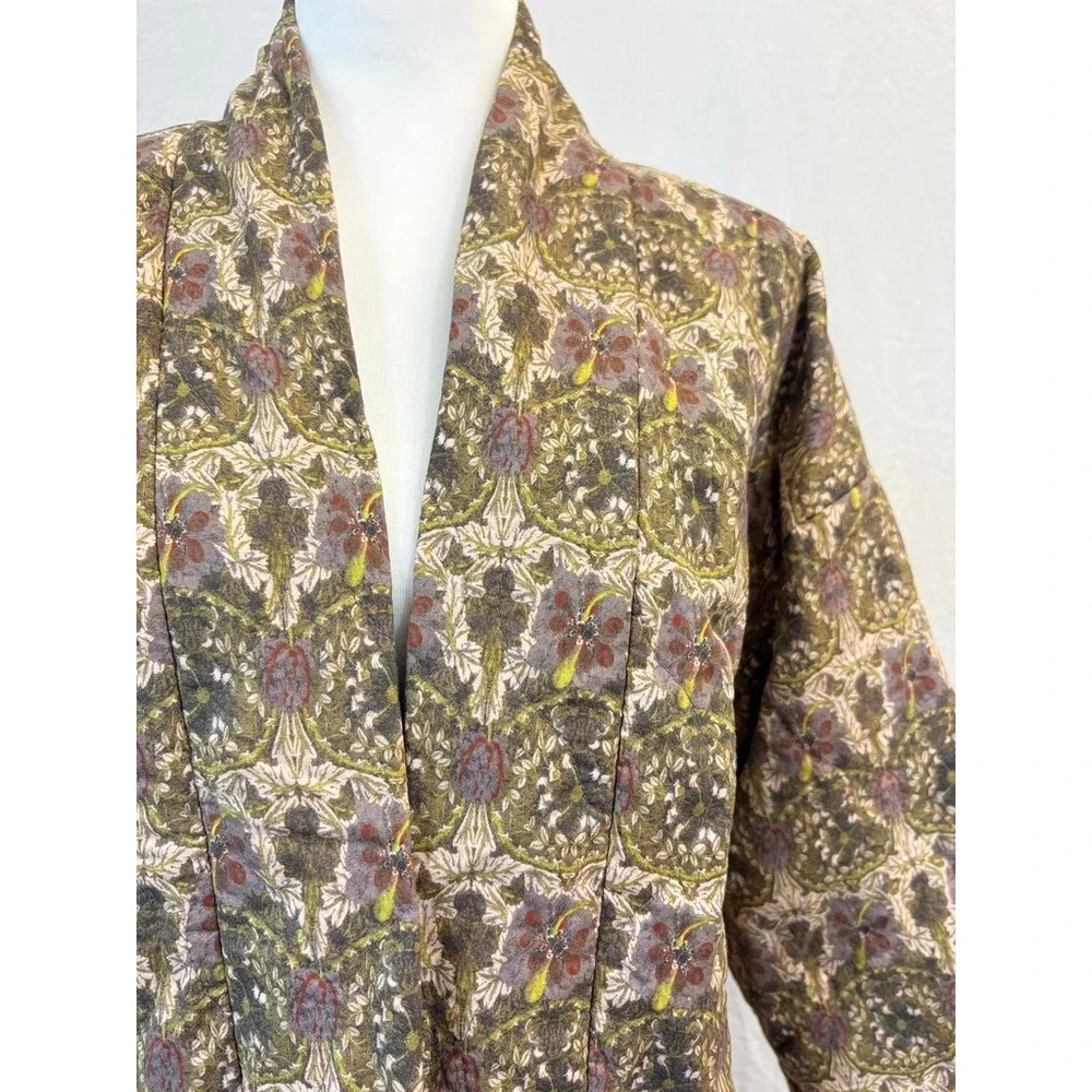 Lili & Lola Women Green‎ Floral Quilted Kimono Jacket Size M Cotton Open Front